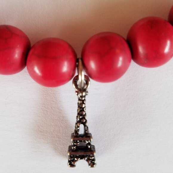 Hand Crafted Paris Red Gemstone Charm Bracelet 6.25" Stretch - Picture 6 of 9